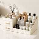 Clear Makeup Organizer for Vanity,Desk Makeup Caddy With Drawers for Cosmetics,Lipsticks Nail Care Skincare Jewelry Countertop Organizers,Cosmetic Display Cases for Bathroom, Dresser (Cream)