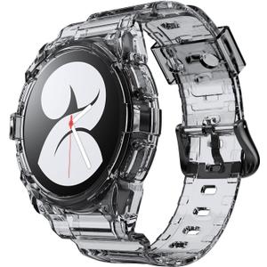 NotoCity for Galaxy Watch 4 Galaxy Watch 5 Watch 6 44mm Bands, Clear Band with Protective Case Replacement Strap for Galaxy Watch 4 Watch 5 (44mm, black)