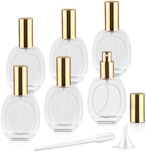 5 Pcs 50ml/1.7oz Glass Spray Bottle Clear Empty Perfume Atomizer Refillable Spray Container with Fine Mist Sprayer Pump for Fragrance Essential Oil Travel - Golden Lid