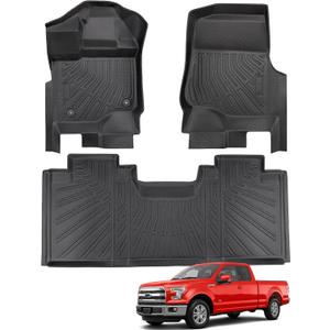 DiffCar for Ford F150 Floor Mats Super Cab/Extended Cab 2015-2025 2026 (Not for SuperCrew Cab) All Weather TPE Car Accessories for Ford F150 Automotive Floor Mats for Pickup Truck, Black Car Mat 3PCS