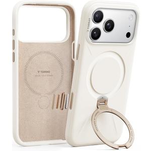 TORRAS Q3 Silicone for iPhone 17 Pro Case with Stand, Fit for MagSafe, Magnetic 360 Spin Kickstand with Camera Control, Liquid Silicone Rubber Soft Phone Case for iPhone 17 Pro, Light Ivory