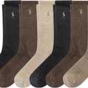 Polo Ralph Lauren Men's Classic Sport Performance Cotton Crew Socks 6 Pair Pack, Brown, Men's Shoe Size 6-12.5