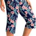 Pudolla Women's Swim Capris 18" Quick Dry UPF50+ Swimsuit Pants Long Board Shorts for Women with Pockets (Blue, M)