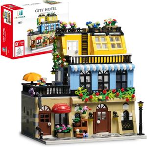 ENJBRICK Flowers City Hotel House Building Kit for Adutls, Creator Building Toy Set with Apartmant and Shops for Girls and Adults 1464 pcs