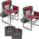 SUNNYFEEL Camping Directors Chair, Heavy Duty,Oversized Portable Folding Chair with Side Table, Pocket for Beach, Fishing,Trip,Picnic,Lawn,Concert Outdoor Foldable Camp Chairs (Red-2set)
