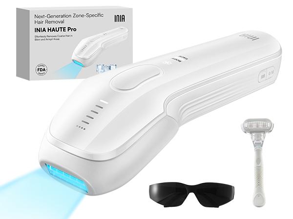 INIA Laser Hair Removal with Ice-Cooling Care for Women and Men, HAUTE Pro Painless at-Home IPL Hair Remover for Coarse Hair in Bikini All Body Areas, Latest Generation for Effective Results (Pink)