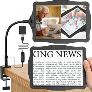 Magnifying Glass w/Light for Seniors Elderly Reading Full Page Diamond Painting, Large Rectangular Lighted Magnifier w/Dimmable LED Desktop Lamp, Hands Free Magnifier for Crafts Arts Sewing Close Work