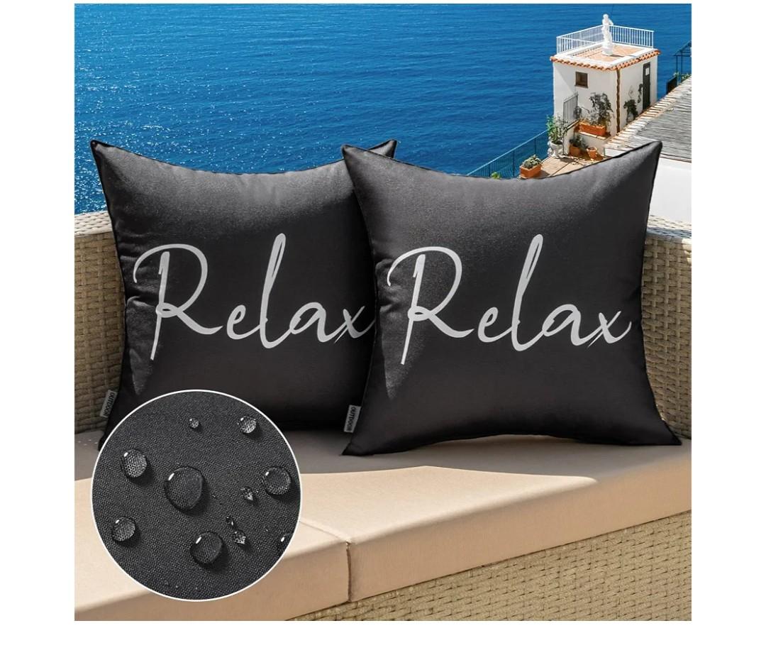 MIULEE Outdoor Waterproof Throw Pillow Covers Set of 2 Relax Decorative Outdoor Square Pillowcases for Chair Patio Garden Couch Tent Balcony Sofa Black 18x18 Inch