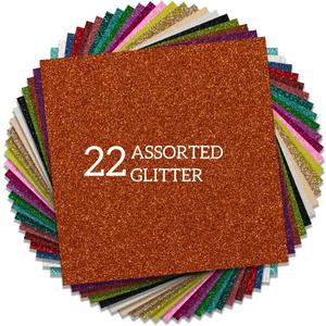 HTV Glitter Heat Transfer Vinyl 12"x12" Bundle 22 Sheets Iron on for DIY Design Shirts Gifts (Assorted 22 Colors)