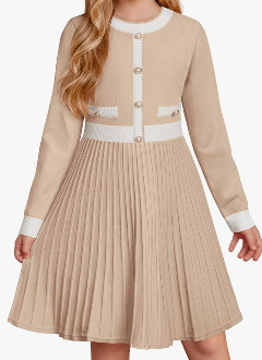 GRACE KARIN Girls Sweater Fall Dress Long Sleeve Knit A Line Contrast Casual Winter Dresses, 6-14Y