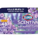 Clorox Scentiva Disinfecting Wet Mop Pad, Disposable Heads, Multi-Surface Floor Wipes, Lavender and Jasmine, 2 Packs, 24 Refills Per Pack 