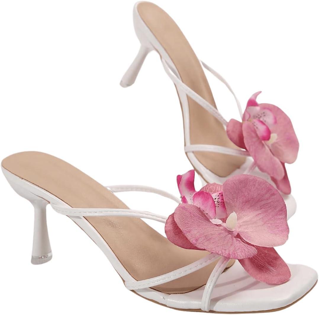 MakeMeChic Women's Open Toe Floral Kitten Heels Flower Summer Beach Sandals (6, Hot Pink)