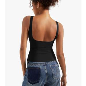 SUUKSESS Women Padded Open Back Boat Neck Tank Tops Double Lined Basic Shirts Size M