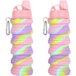 Collapsible Water Bottles Travel Water Bottle Sports Portable Sport Water Bottle Reusable Water Bottles Comes With Mountaineering Buckle 500ml Silicone Water-Proof Camping Water Bottle