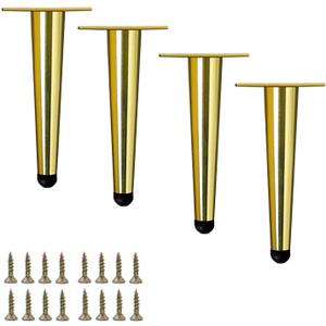 4pcs 6 inch (15cm) Shiny Gold Metal Furniture Legs, Straight Metal Cabinet Legs with Level Feet