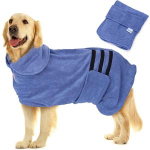 Nobleza Dog Bathrobe  Dog Drying Coat Dogs Towel Robe Pet Dressing Gown Super Absorbent Pet Bathrobe Puppy Towelling Robe Fast Drying Adjustable Pets Towel for Dogs Cat Blue Medium