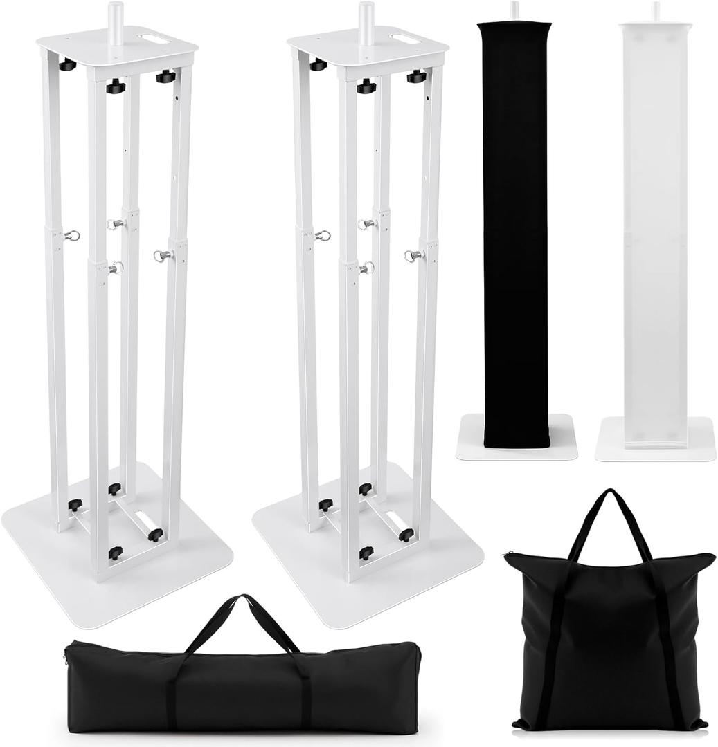 Cinnvoice 2 Set DJ Totem Light Stand Adjustable DJ Booth 132 lbs Capacity Portable with Bag and Black/White Scrims for Mobile Live Pop and Events (53''-98'')