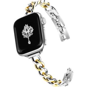 Slim Silver Gold Band for Women Feminine Elegant Compatible with Apple Watch 38/40/41/42mm (S10/11) Adjustable Metal Strap Dressy Chain Bracelet for iWatch Series 11/10/9/8/7/6/5/4/SE/3/2/1