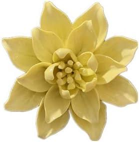 Ceramic Flower Wall Art, Artificial 3D Flower Wall Art, Handmade 3D Wall Art Hanging Sculpture, Porcelain Flower Wall Decoration for Home Office Decor (Yellow,Magnolia,3.54")