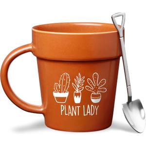 VELENTI Plant Pot Mug - Plant Lover Mug with Metallic Shovel Ornament - Fancy Gifts for Women, Men - Birthday Gift for Women - Cute Gifts for Mother's Day, Christmas