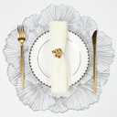 Evevda Silver Round Leaf Placemats, Hollow Vinyl Table Place Mats Set of 6 Waterproof Non Slip for Party Birthdays Weddings Centerpiece Dinners