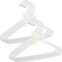 Threan Pearl Beaded Clothes Hanger Mini Pearl Beads Small Metal Clothes Hangers with Ribbon Standard for Kids Baby Children Pet Dog(White,6 Pcs)