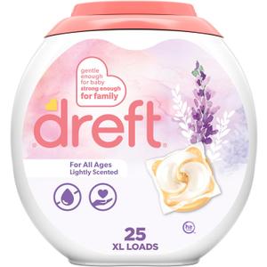 Dreft Laundry Detergent Pacs, Lightly Scented, Lavender, For Baby and Family, XL Pacs, 25 Count