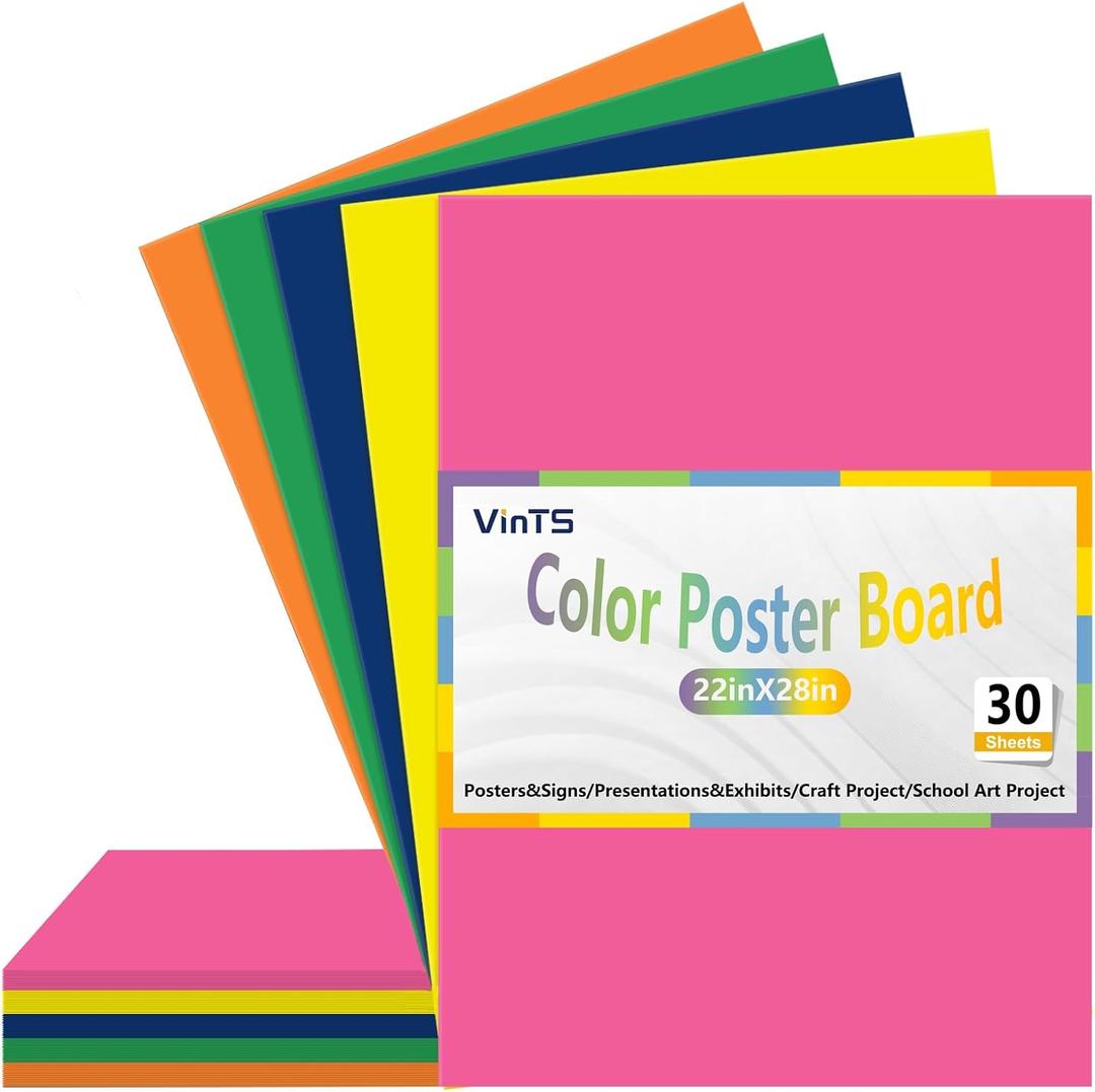 VinTS 30Pcs Poster Board,22x28 Colored Poster Paper, Assorted Colors Poster Board Bulk for Art Display Board, Classroom Use, School Craft Project, Presentation Drawing