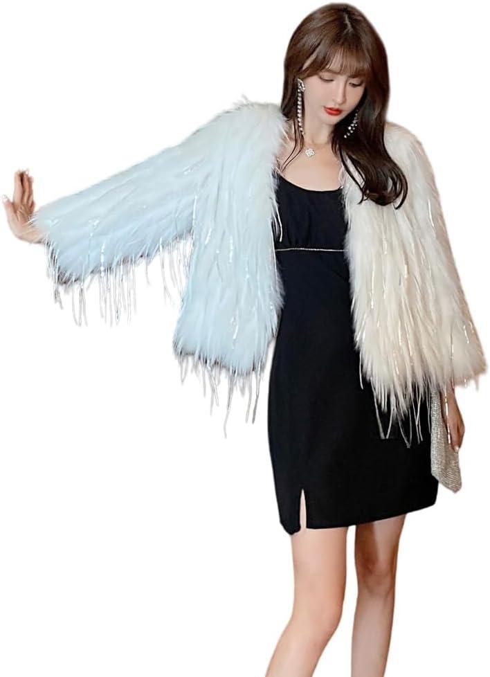 Guseval Women's Fashion Cropped Faux Fur Jacket Long Sleeve Open (US, Alpha, Large, Regular, Regular, white)