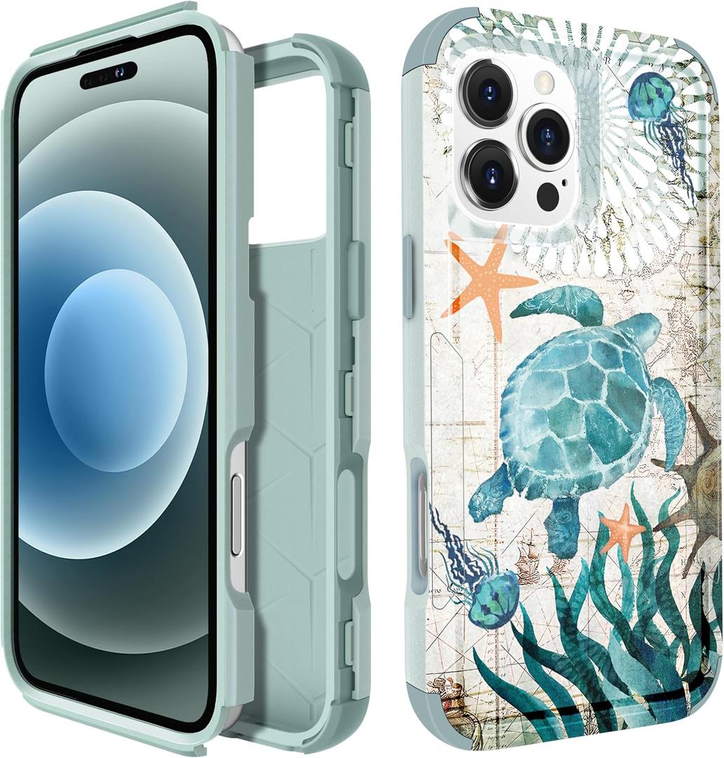 for iPhone 16 Pro Case for Women - Cute Girls Phone Cover Cool Aesthetic Unique Design Teen Turtles Heavy Duty Protective Shockproof Military Grade Funda for iPhone 16 Pro