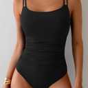 Eomenie One Piece Swimsuit for Women Tummy Control Ruched Bathing Suit Push Up Slimming Swim Suit Double Straps Swimwear (Black, M)