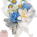 Crochet Flowers Bouquet, Crochet Rose Knitted Flower Bouquets for Valentine's Day, Mother's Day, Birthday for Woman, Man, Girlfriend, Wife, Lover, Mom (Blue-1)
