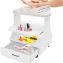 Portable Pedicure Foot Rest with Wheels, Pedicure Stool, Trolley for Foot Bath, Spa Cart, Nail Stand, Manicure Furniture for Beauty Salon or Nail Tech Spa, Massage Station (White)