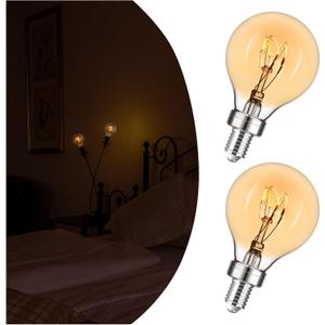 E12 Candelabra Bulb 15 Watt Equivalent, Globe Small Light Bulb Dimmable LED Chandelier Bulbs, Super-Thin Filament Amber Bulbs 2W Equal 15W Vintage Candle Bulbs 2000K Soft Yellow, 2 Pack