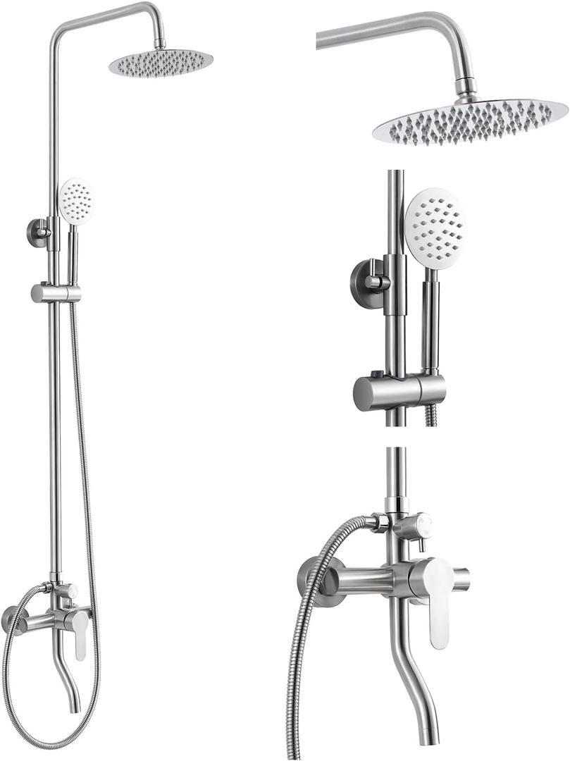 ROVOGO Outdoor Shower Fixtures, 304 Stainless Steel Shower Kit Wall Mount