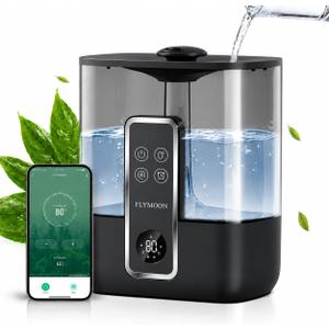 FLYMOON Humidifier for Bedroom, Top Fill 5L Cool Mist Humidifiers with 28dB, Smart Humidifier for Large Room, Plants, Auto-Off, 12H Timer, 50 Hour Runtime,Tuya App Control, Black