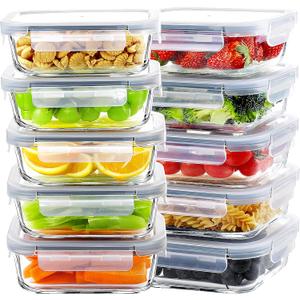BAYZZ Glass Meal Prep Containers, 10 Packs 22 oz Glass Food Storage Containers, Airtight Lunch Containers with lids, Microwave, Freezer, Dishwasher Safe (Gray)