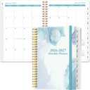 2026-2027 Monthly Planner - January 2026 - June 2027, Two Pages Per Month, 18 Monthly Calendar/Planner with Tabs, Inner Pocket, 6.4" x 8.5", Blue Watercolor