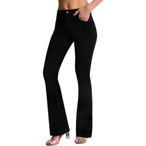 roswear Women's Trendy Stretchy Flare Jeans Mid Rise Bootcut Curvy Denim Pants (Large, Black)