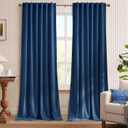 NICETOWN Navy Blue Velvet Blackout Curtains 90 inch Long, Rod Pocket & Back Tab Drapes Soft Privacy Protection Window Treatments for Hall (2 Pieces, 52" Wide)