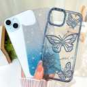 BITOBE Designed for iPhone 15, Cute 3D Butterfly Case Slim Plating Glitter Bling Luxury Cover for Women Girls Protective Camera Protection Bumper 6.1" Blue