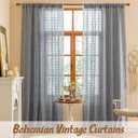 Boho Sheer Blue Curtains 84 inches Long 2 Panels for Living Room Bedroom,Farmhouse, Bohemian Beige Tassels Country Light Filtering Curtains Shabby Chic Embroidery Striped Draps Back Tab, 50" W