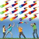 Leyndo 12 Pcs 28 Inch Throw and Catch Balls with Rainbow Tail, Soft Sports Play Comet Balls Playground Toys Bulk for Kids Adults Games and Activities Fun Throwing School (Classic)