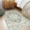 LIVEBOX Washable Area Rug 3x5 - Vintage Tribal Non-Slip Indoor Rugs for Kitchen Entryway, Low-Pile Front Door Mat Print Distressed Accent Throw Rug for Bedroom Entry Foyer Laundry Room, Sage
