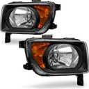 Headlight Assembly Compatible with Honda Element 2003 2004 2005 2006 Black Housing Amber Reflector Headlamp Replacement Pair