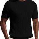 PJ PAUL JONES Men's T-Shirts Cable Knit Short Sleeve Tshirt Casual Textured Shirt Crewneck Tee Shirts (Black, XXL)