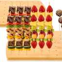 FoldTier 2 Pack Wooden Food Skewer Holder 63 Holes Bamboo Fruit Kabobs Cocktail Pick Stand Appetizer Curved Board Display Stand for Birthday Catering Supplies