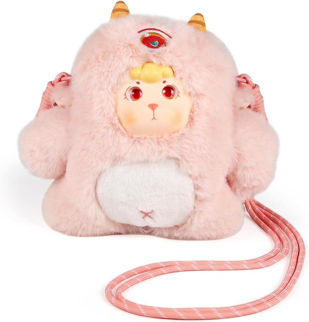 9inch Plush Bag Collection Crossbody Bags, Cute Girl Purses Fun & Unique Handbag Plush Shoulder Bag with Strap, Pockets (Light Pink)