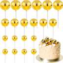 ASTARON 20 Pcs Disco Ball Cake Topper Decorations Sticks Gold Cake Balls Picks Toppers for Birthday Anniversary Disco Retired Theme Party Decorations