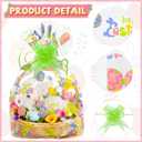 WeDoSoy 10 Pcs Easter Basket Bags, 22x32 Inch Large Cellophane Bags with 10 Pcs Pull Bow - Cello Basket Bag Easter Egg Pattern Wrap Bag, Cellophane Wrapping for Gift Packaging Party Decorations
